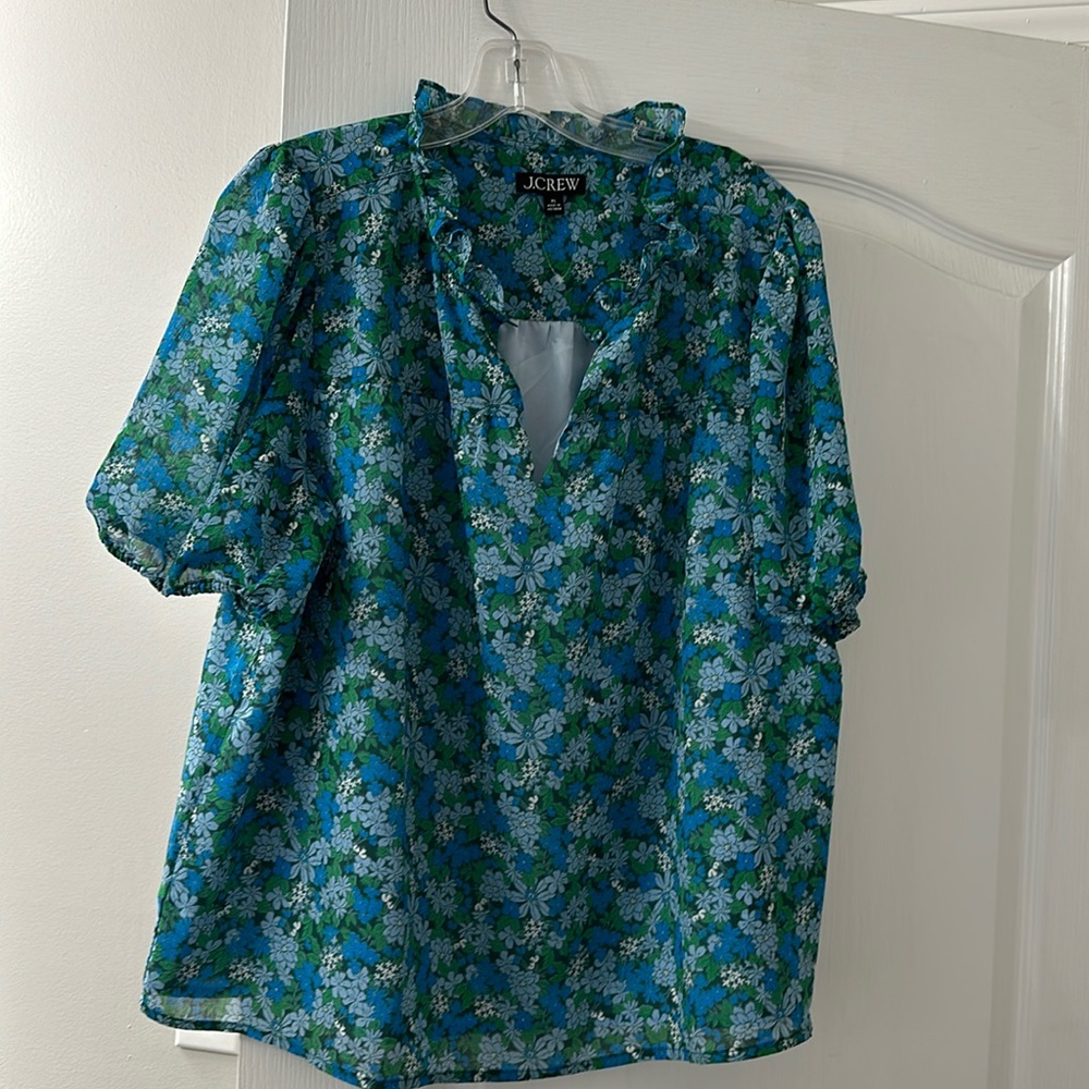 Liberty print JCrew blouse with keyhole neckline